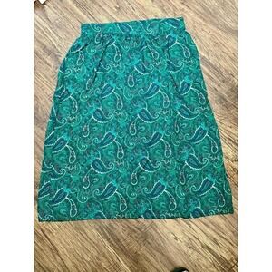 Vintage Paisley Midi Skirt Green w/pockets Size 16 Made in‎ USA